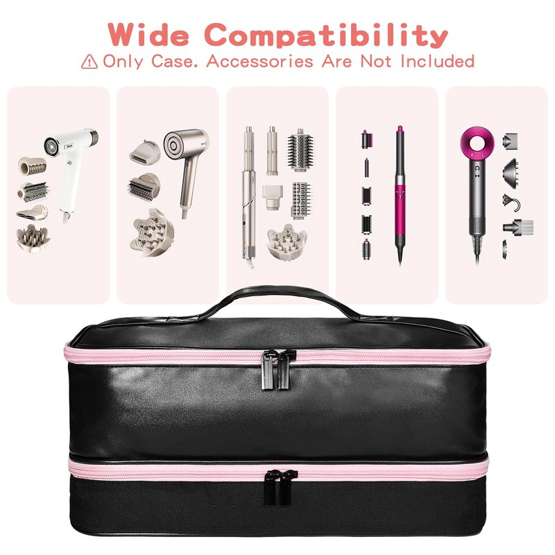 Jenlan Travel Carrying Case for Shark Flex Style, Waterproof PU Leather Double Layer Storage Case for Shark SpeedStyle Hair Dryer Attachments, Organizer Bag for Shark Flexstyle Airwrap Styler (Black)