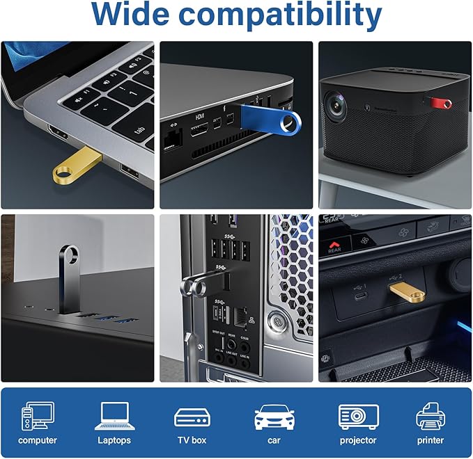 5 Pack 2GB USB Flash Drive with Keychains, Wooolken Sleek Metal USB 2.0 Thumb Drives Memory Stick for PC Laptop Computer