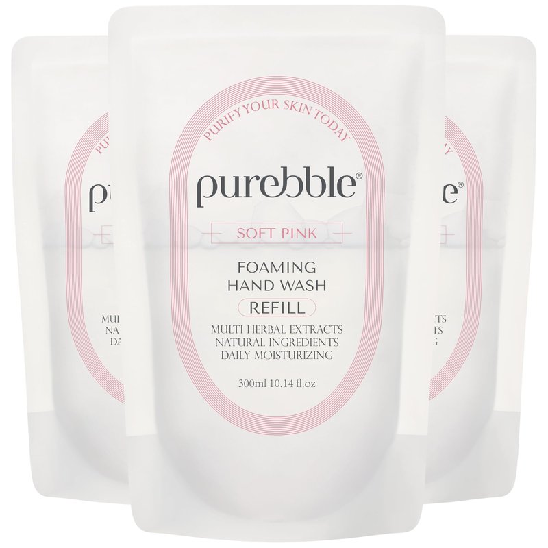 PUREBBLE Foaming Hand Wash, Soft Pink, 10.14fl.oz (Refill, Pack of 3)