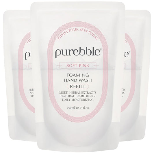 PUREBBLE Foaming Hand Wash, Soft Pink, 10.14fl.oz (Refill, Pack of 3)