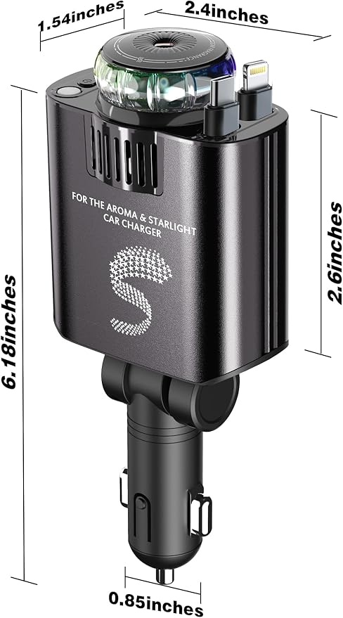 Retractable Car Charger USB C Fast Charging 120W, Car Accessories Cigarette Lighter Adapter with Aromatherapy Starlight, Car Charger iPhone16 15 14 13 12 11 Essentials Gifts for Traveler, Men, Women