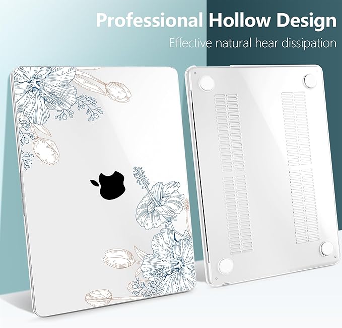 TWOLSKOO for MacBook Air 13 inch Case M4 A3240 M3 A3113 M2 A2681 2025 2024 2022 Plastic Hard Shell, Keyboard Cover, Type C Adapter, Screen Protector for MacBook Air 13.6 inch, Engraved Sketch2