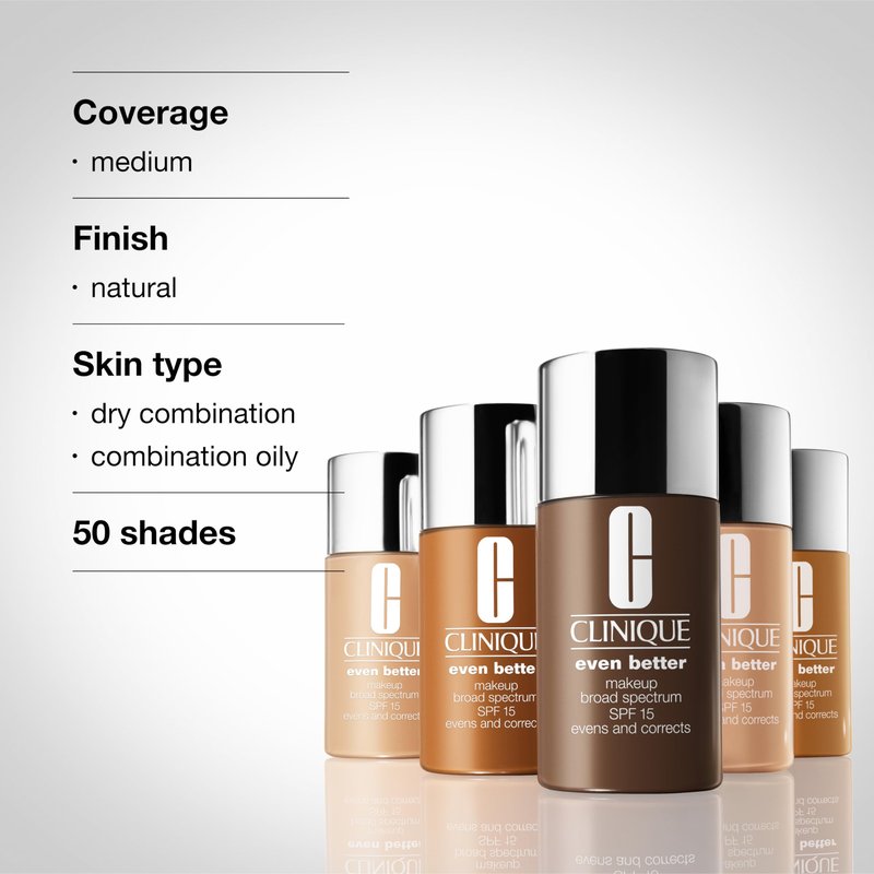 Clinique Even Better Makeup Liquid Foundation SPF 15 With Vitamin C For Dry + Oily Combination Skin Types | Medium Coverage + Natural Finish | Evens Skin Tone + Reduces Dark Spots, Cardamom, 1 Fl Oz