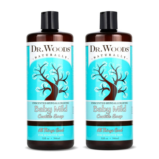 Dr. Woods Unscented Baby Mild Liquid Castile Soap - Natural Soap for Sensitive Skin, Gentle Cleanser with Hemp Oil and Vitamin E - Paraben, Sulfate, and Phthalate Free - 32 Fl Oz (Pack of 2)