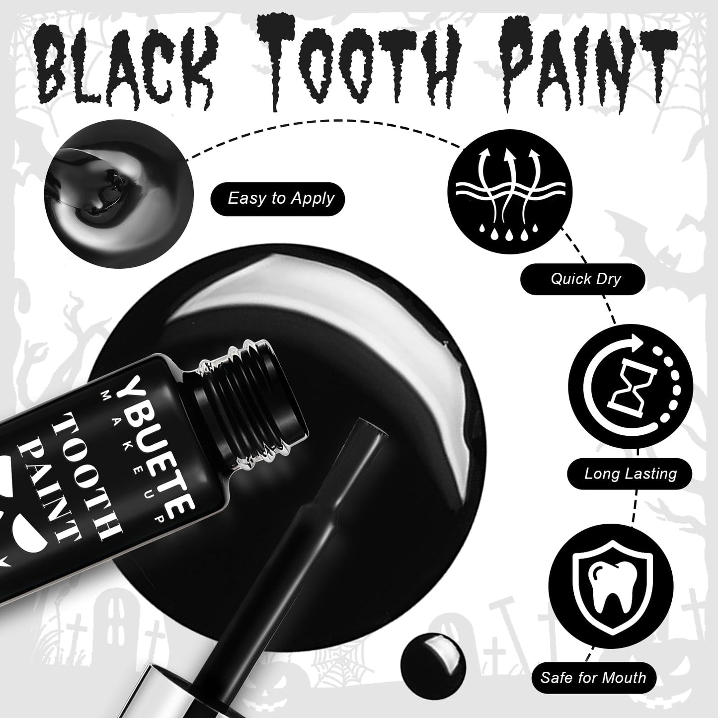 YBUETE Professional Halloween Black Tooth Paint, Temporary Black Tooth Paint，Decayed Rotten Cruddy Missing Teeth Makeup, Perfect for Cosplay, Halloween Makeup, Theater, Costume Party