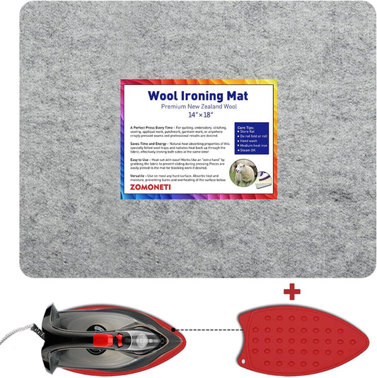 ZOMONETI Wool Pressing Mat - 18" x 14" 100% New Zealand Felted Wool Ironing Pad for Quilting & Sewing