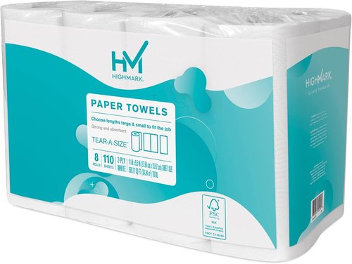 Highmark® Kitchen Paper Towels - 3-Ply Tear-A-Size, White, 11" x 5", 110 Towels Per Roll, 8 Rolls