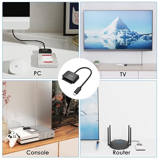 WAVLINK SATA to USB Type-C Hard Drive Cable, 5Gbps USB C to Sata Cable Support UASP, External Hard Drive SATAI/II/III Connector 2.5" SSD/HDD and 3.5" HDD up to 20TB, Power Adapter Included