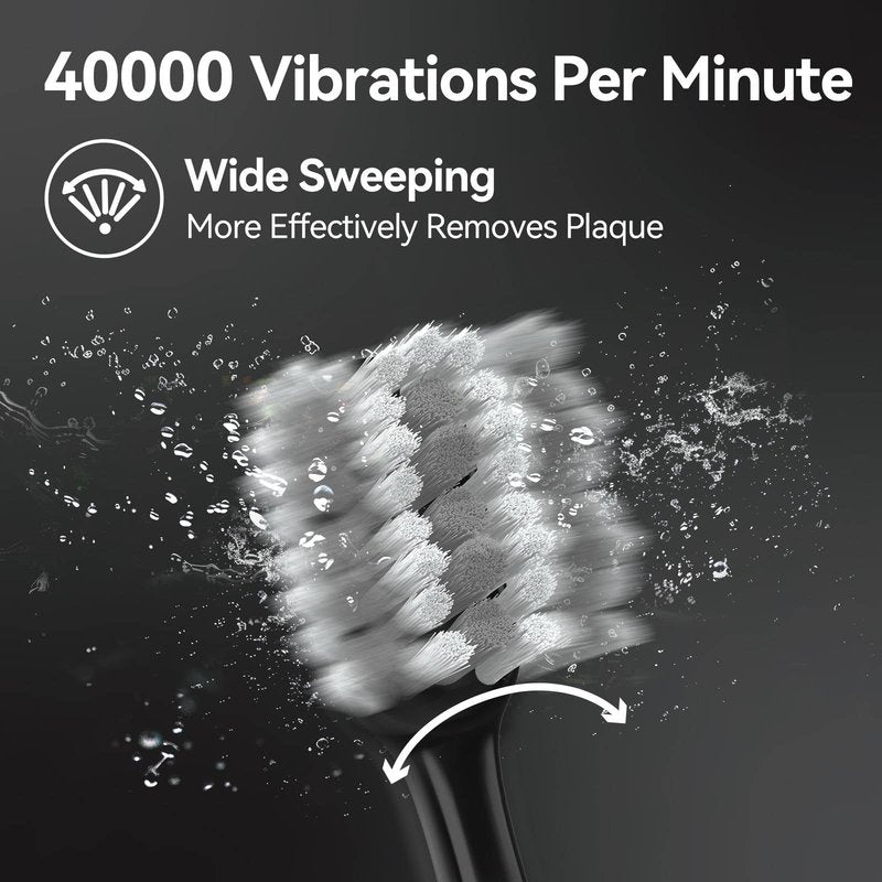 SEAGO Electric Toothbrush for Adults with Pressure Sensor, Sonic Toothbrushes Holder wall Mounted, 30 Days Battery Life, 5 Cleaning Modes, 8 Replacement Heads, Timer & IPX7 Waterproof (Black, Middle)