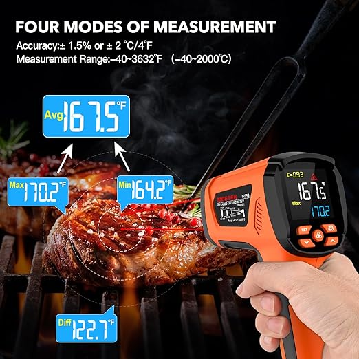 Infrared Thermometer Temperature Gun, -40℉-3632℉, High Temp Thermometer with Thermocouple Probe, Non-Contact 50:1 Pyrometer Dual Laser Thermometer Gun for Engine, Kiln, Forging, Industrial