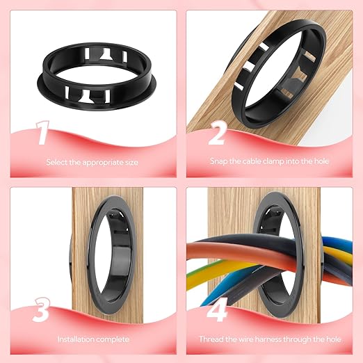 GAGIRA 50PCS 1-1/2" Black Cable Snap Bushing Grommet, Snap in Cord Bushing Protect Cables