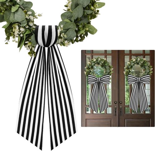 AZYM Wreath Sash Set - Elegant Ribbon Accessories for Indoor/Outdoor Decor | White & Black