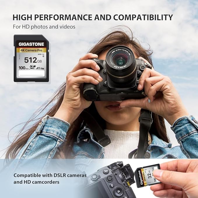 【5-Years Data Recovery】 GIGASTONE 512GB SD Card with USB Type C Card Reader, 4K Camera Pro, UHS-I A1 V30 U3 SDXC Memory Card Compatible with Digital Camera, with 1 Mini case