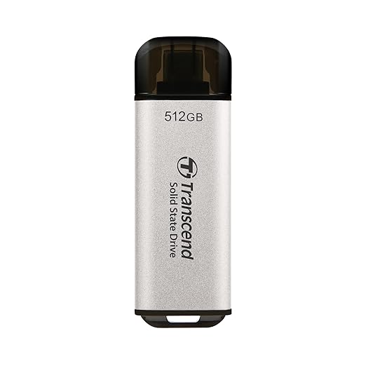 Transcend ESD300 512GB External SSD, Up to 1,050MB/s, Type C USB Drive for iPhone17,16,15, iPad&Mac/Pixel10/Tesla/Steam Deck/ROG Ally/MSI Claw/Android/PS5, Smart TV, USB 3.2 Gen2 Portable SSD- Silver
