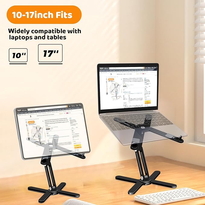 Moallia N86 360 Rotating Laptop Stand, Adjustable Height & Angle, Ergonomic Metal Riser for Desk Collaborative Work, Fully Foldable for Easy Storage, Fits All MacBook & Laptops up to 16 inches, Black