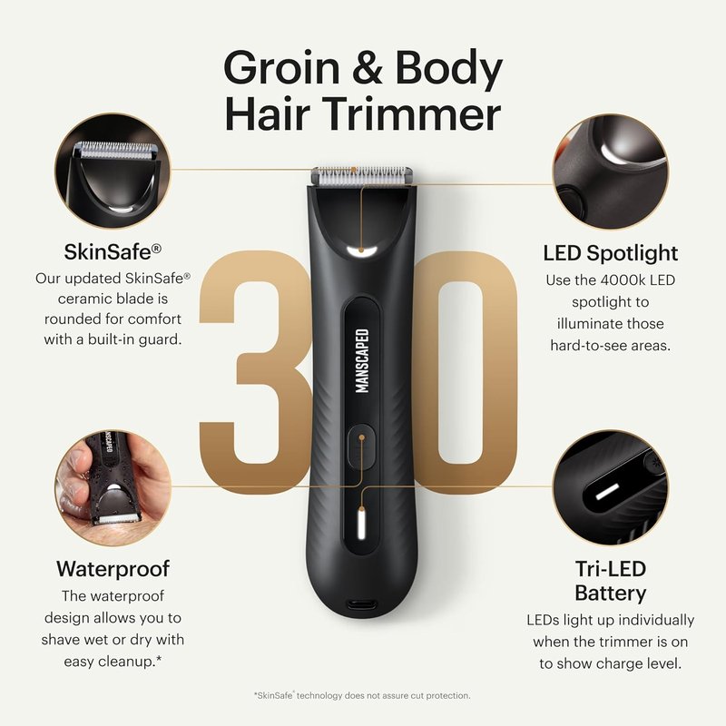 Lawn Mower 3.0 Plus Groin & Body Hair Trimmer - Waterproof, USB-C Rechargeable, Tuxedo Black