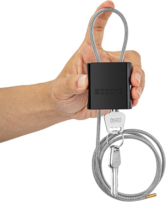 BOZZYS Cable Lock with 3 Keys | L 3.28ft(1m),D 1/6in(4mm) Adjustable Steel Cable Padlock | Aluminum Locks for Bikes, Gate, Lockers & Outdoor Gear | Weatherproof & Black