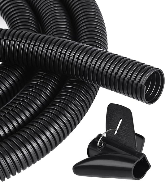 CrocSee 25ft - 1 inch Flame Retardant Split Wire Loom Tubing with Installation Tool - High Temp Flexible Wire Covers Cord Protectors - Black