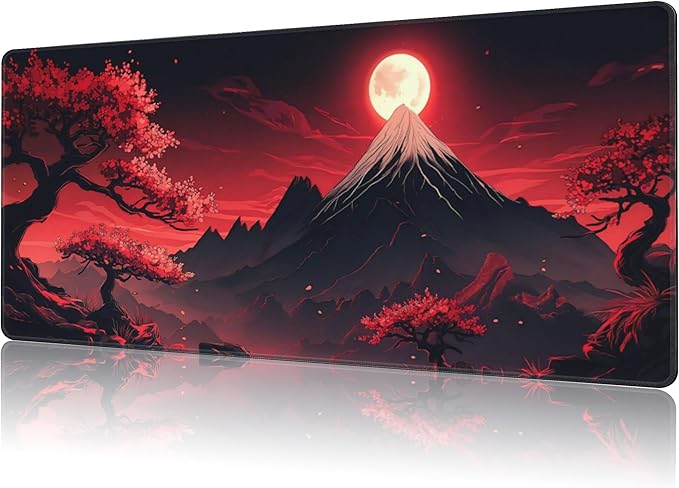NIYLYNSYN Mouse Pad Large Japanese Landscap Non-Slip Game Desk Mat with Stitched Edge Laptop Keyboard Desk Pad for Work Home Gaming (35.4 x 15.7 Inches)