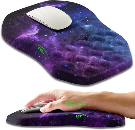 Armanza Ergonomic Slope Mouse Pad Wrist Support, Wrist Rest Mousepad for Carpal Tunnel Pain Relief with Massage Bulge and Slow Rebound Memory Foam (12x8 inch, Galaxy)