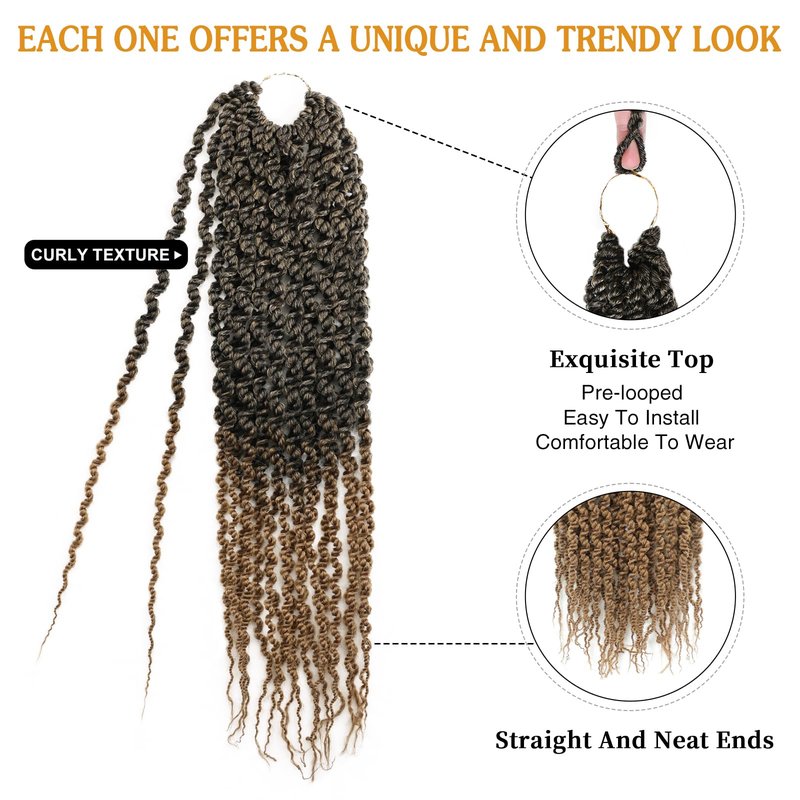 Curly Senegalese Twist Crochet Hair Pre-looped 7 Packs Small Twist Crochet Hair for Women 140 Strands Senegalese Twists Hair with Straight Ends Synthetic Crochet Braids(T350,14 Inch)