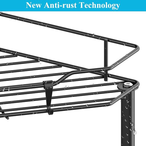 HuggieGems 2-Tier Floor Standing Corner Shower Caddy Organizer - Matte Black Bathroom Shelf with Hooks