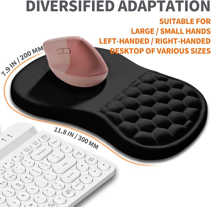 Armanza Ergonomic Joint Wrist Support Mouse Pad with Memory Foam Cushion Massage Bump, Carpal Tunnel Pain Relief Mousepad Slope Design for Wrist Rest, 11.8x7.9 in, Black
