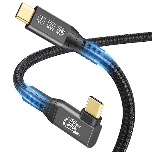 CHENLENIC USB4 Cable, with Thunderbolt 4, 240W Charging, 40 Gbps Data Cable, 8K @ 60Hz HDR, USB C to USB C Cable, 90Degree for Hub, Dock MacBook, M2, M3, Mac SSD (90Degree USB4 40G 240W 0.5M)