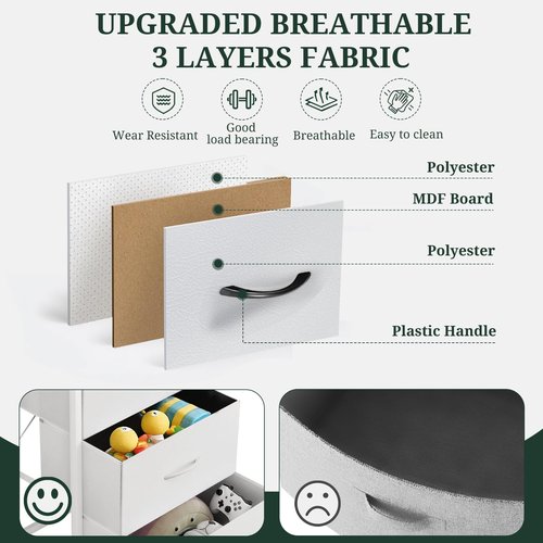 8-Drawer Dresser for Bedroom, Anti-Tip Tall Storage Organizer Chest of Drawers with Wooden Top and Metal Frame Fabric Bins for Closet, Living Room, Hallway, Entryway, White