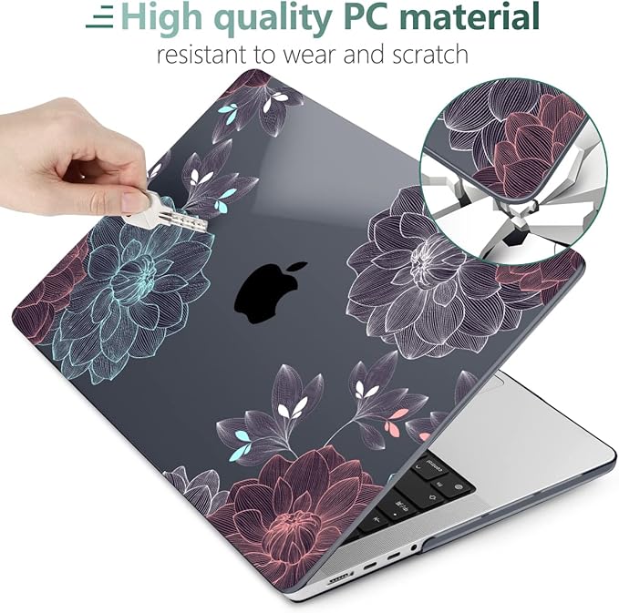 DONGKE Compatible with MacBook Pro 16 Inch Case (2026-2021 Release, M5 M4 M3 M2 M1 Pro/Max Chip), Plastic Hard Shell Cover with Keyboard Cover & Screen Protector for MacBook Pro 16", Dahlia Flowers