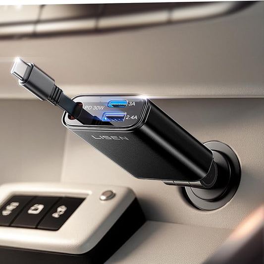 LISEN Retractable Car Charger, Car Charger USB C Fast Charge【98% Less Space,Mini】 57W Fast Charger for iPhone 17 16 15 Pro Max Plus Air, RV Electronics Interior Sets Car Accessories
