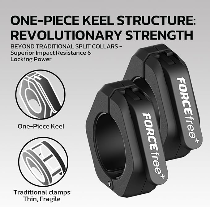 Forcefree+ Barbell Clips (Pair), Barbell Clamps, Quick Release Olympic Barbell Clamps with Anti Slip TPR Grip, Barbell Collars for Secure Weightlifting & Powerlifting (Non Magnetic, Black)