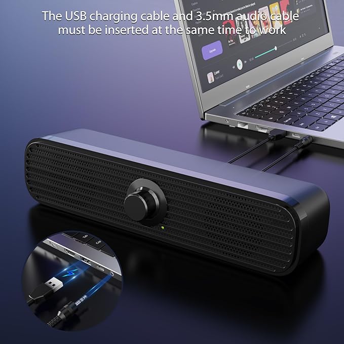1Mii Computer Speakers for Desktop Laptop Tablet, USB Powered PC Speakers, Small Speakers Wired with Volume Control, Stereo Sound with 3.5mm Audio Plug for Windows Mac Linux PCs