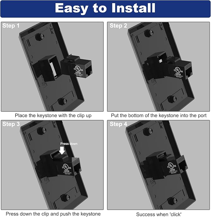 VCE Ethernet Wall Plate (UL-Listed), 1-Port CAT6 Wall Plate and Jack, RJ45 Keystone Wall Outlet with Single Gang Low Voltage Mounting Bracket, Black 2-Pack