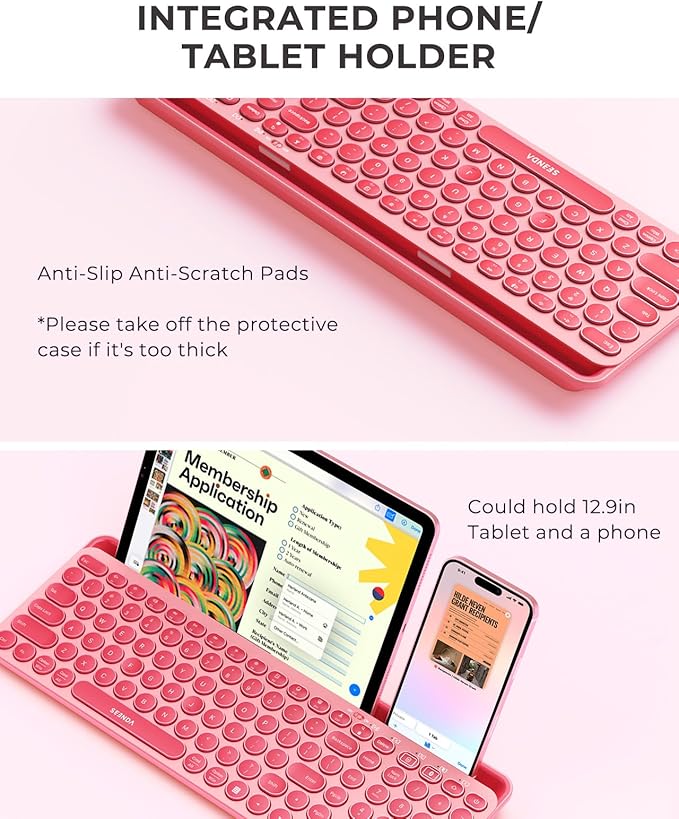 seenda Bluetooth Keyboard and Mouse for iPad, CTU-301 Wireless Multi-Device Connection Bluetooth+2.4G Keyboard Mouse Combo with Tablet Holder for iPad/MacBook/Windows, iOS/Android/Phone, Coral Pink
