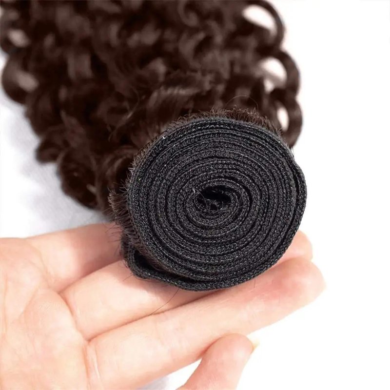 Chocolate Brown Bundles Human Hair Unprocessed Brazilian Virgin Human Hair Bundles 16 18 20 Inches #4 Brown Curly Wave Bundles Double Weft Weave Hair Extension for Women 50g/PC 150g Total