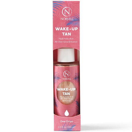 Norvell Wake-Up Tan Dew Drops, 1 oz Luminizing Glow Drops for Face & Body, Mix with Makeup or Moisturizer, Fragrance-Free Cosmetic Illuminator