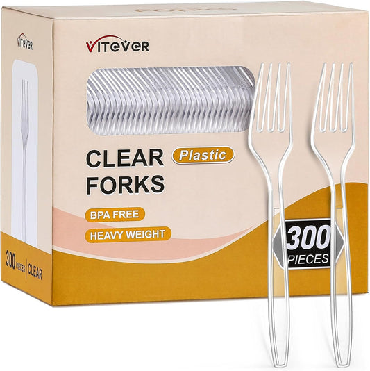 Regine Switzerland Clear Heavy Duty Plastic Forks - Elegant Disposable Cutlery Set | 300 Count