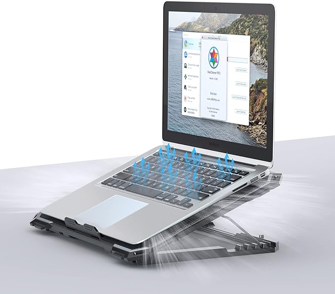 KYOLLY Upgrade Laptop Cooling Pad,Gaming Laptop Cooler with 5 Quiet Fans,2 USB Ports,5 Adjustable Stand Height,Blue LED Lights,for 15.6 Inch Laptops