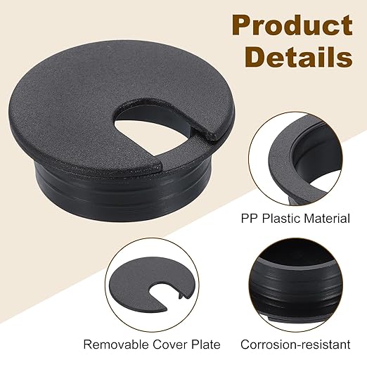 uxcell 8 Pcs 35mm (1.38 Inch) Desk Grommet, Plastic Cable Hole Cover, Wire Cord Cable Organizer for Home Office Computer Desk Cabinet, Black