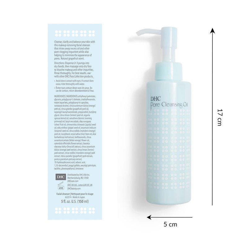 DHC Pore Cleansing Oil, Facial Cleansing Oil, Makeup Remover, Unclog Pores, Residue-Free, Fragrance and Colorant Free, 5 fl. oz.