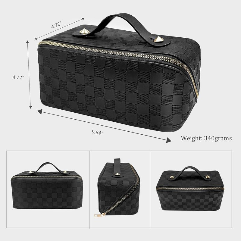 Travel Makeup Bag - Large Capacity Waterproof Organizer with Divider & Handle | Black