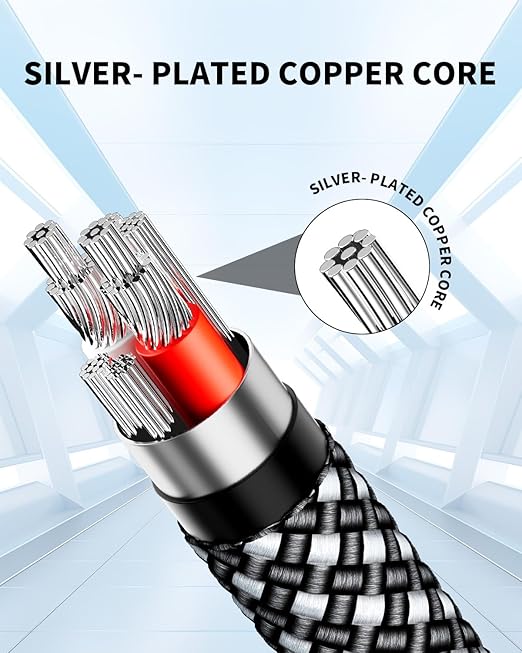 RIKSOIN 3.5mm Aux Cable 2FT/0.6m, Silver-Plated Wire Core Male to Male Cord for Headphones Car Home Stereos Speaker Compatible with iPhone iPad iPod Echo