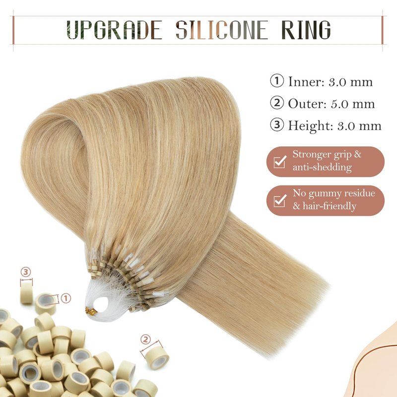 TESSHAIR Micro Loop Hair Extensions, 100% Remy Human Hair, Microlink Extensions, No Tangle & Smooth, 50 Strands 50g, 16 Inch #Blonde & Bleach Blonde