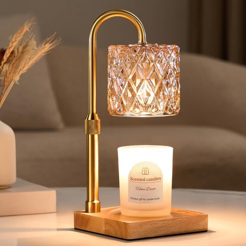 Hong-in Candle Warmer Lamp - Dimmable Adjustable Height | Elegant Amber Glass Home Decor & Gifts