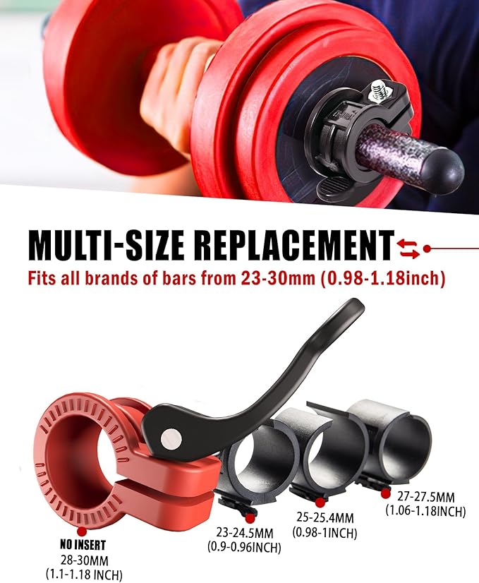 ZY-HUAN Narrow Barbell Clips 2.5cm Width for Olympic Bars, 0.9-1.18inch Adjustable Weight Clamps, Quick Release Locking Collars for Weightlifting