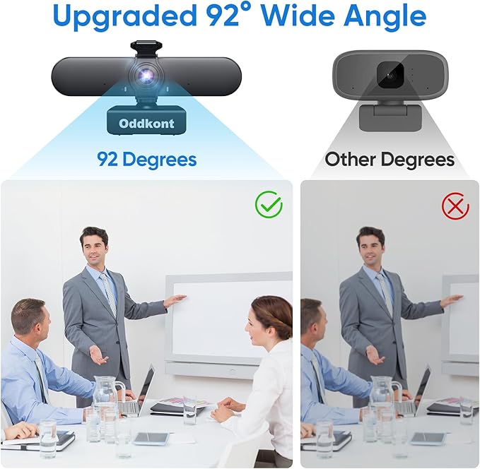 oddkont Full HD 1080P Webcam with Microphone, Auto-Light Balance, Rotatable Design,Privacy Cover, Plug and Play for Zoom, Skype,Web Conferencing - Compatible with Windows, Mac, Laptop, Desktop