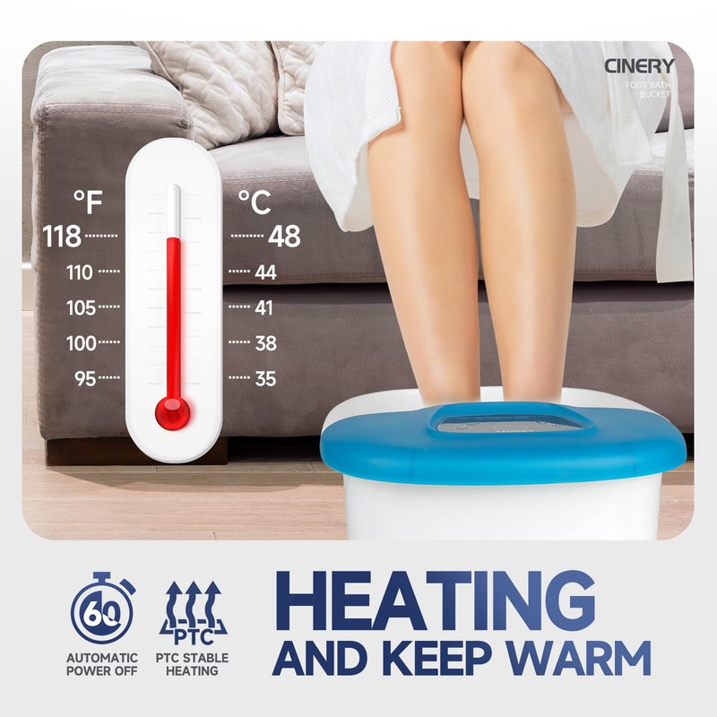 Cinery Foot Spa Bath Massager with Heat, Bubbles, Vibration and Pedicure Foot Spa with 16 Rollers for Feet Stress Relief, Foot Soaker with Mini Acupressure Massage Points & Temperature Control