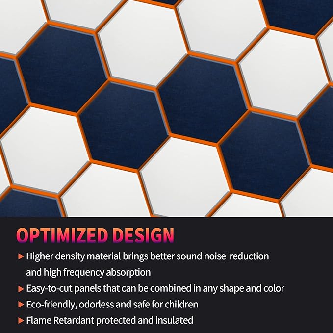 Mollywell Hexagon Acoustic Panels 14x12 - Reduce Echo & Reverb, Noise Blocking Wall Tiles for Recording Studio & Home Office, Moon Gray Sound Absorbing Panels