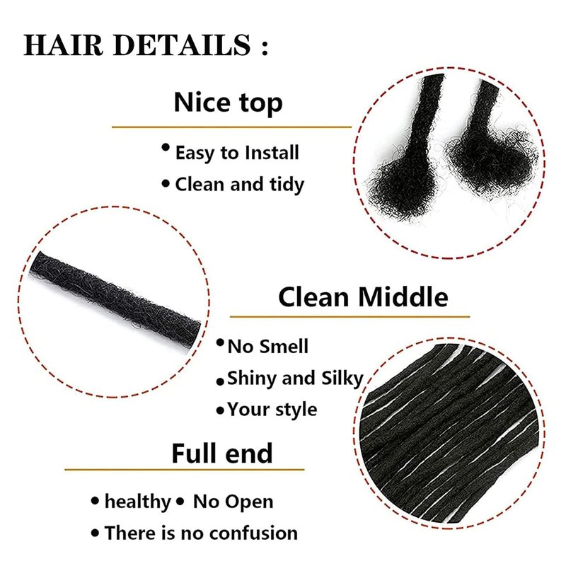 Dreadlock Extensions - 12 Inch 30 Strands 100% Human Hair | Natural Black, Can Be Dyed & Curled